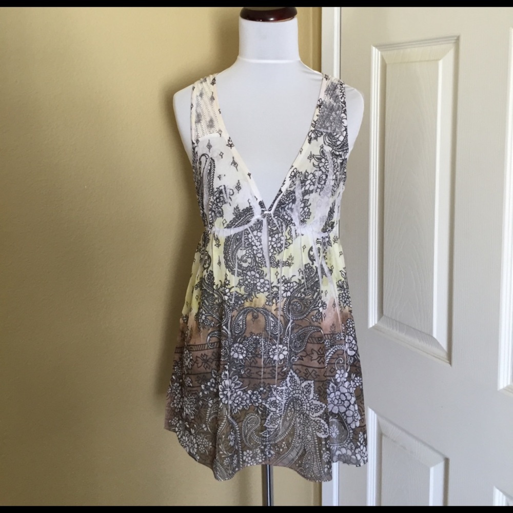 Vintage Fashion Floral Printed Tunic V-neck Top